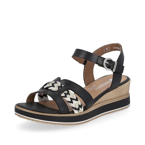 Remonte Damen Keilsandalen D6461, Frauen Sandalen,keilabsatz,wedge-heel,sommerschuhe,freizeitschuhe,offene schuhe,strandschuhe,schwarz kombi (02),39 EU von Remonte