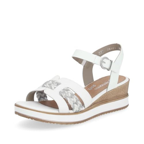 Remonte Damen Keilsandalen D6461, Frauen Sandalen,offene schuhe,strandschuhe,keilsandaletten,keilabsatz,wedge-heel,hoch,weiss kombi (80),37 EU von Remonte