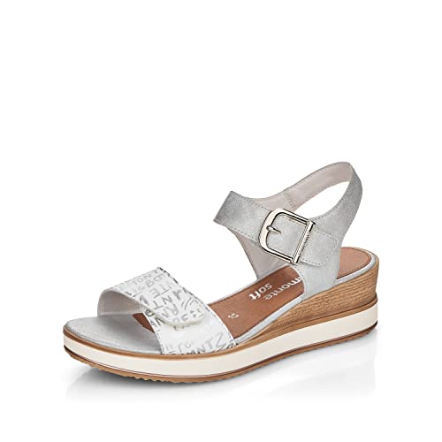 Remonte Damen Klassische Sandalen D6455, Frauen Sandalen,sandaletten,sommerschuhe,freizeitschuhe,offene,schuhe,silber/platin,40 EU / 6.5 UK von Remonte