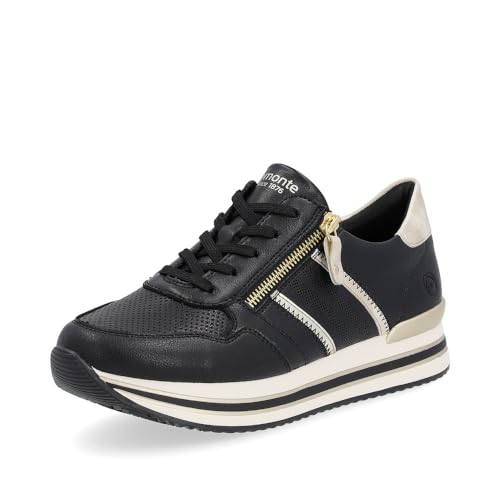 Remonte Damen Low-Top Sneaker D1318, Frauen Halbschuhe,lose Einlage,schnürschuhe,schnürer,Plateausohle,straßenschuhe,schwarz Kombi (01),36 EU von Remonte