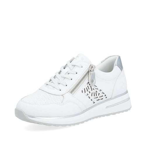 Remonte Damen Low-Top Sneaker D1G00, Frauen Halbschuhe,lose Einlage,Laufschuhe,schnürschuhe,schnürer,Plateausohle,Sportschuhe,Weiss Kombi (80),38 EU von Remonte