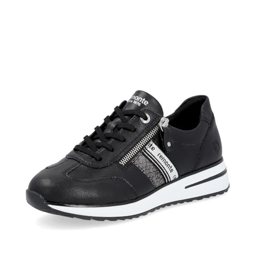 Remonte Damen Low-Top Sneaker D1G02, Frauen Halbschuhe,lose Einlage,Laufschuhe,schnürschuhe,schnürer,Plateausohle,Turnschuhe,schwarz Kombi (02),38 EU von Remonte