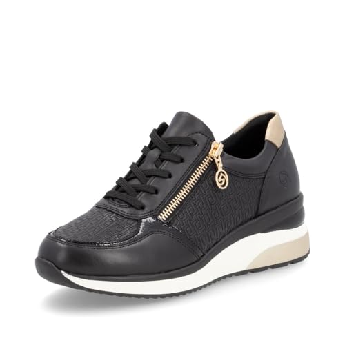 Remonte Damen Low-Top Sneaker D2417, Frauen Halbschuhe,lose Einlage,Keilabsatz,Wedge Heel,straßenschuhe,Strassenschuhe,schwarz Kombi (03),37 EU von Remonte