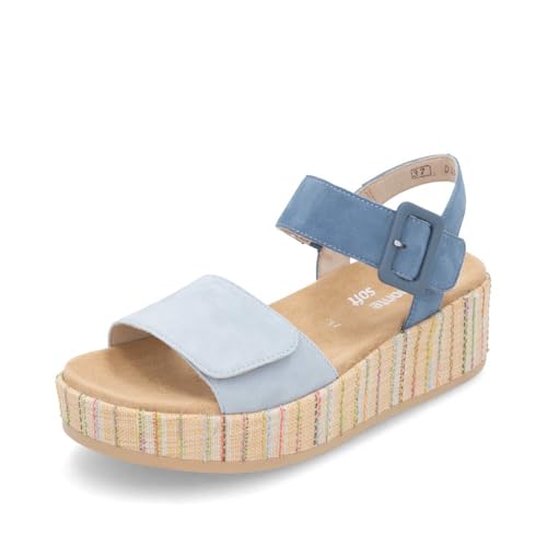 Remonte Damen Riemchensandalen D1N54, Frauen Sandalen,lose Einlage,offene Schuhe,Strandschuhe,Sandaletten,Sommersandalen,bequem,flach,blau (12),44 EU von Remonte