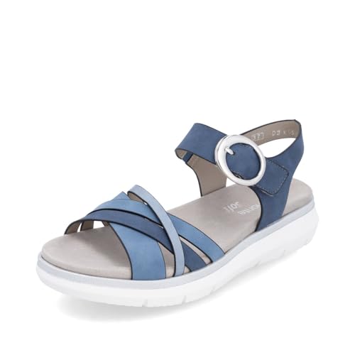 Remonte Damen Riemchensandalen D2K55, Frauen Sandalen,lose Einlage,offene Schuhe,Strandschuhe,Sandaletten,Sommersandalen,bequem,flach,blau (14),37 EU von Remonte