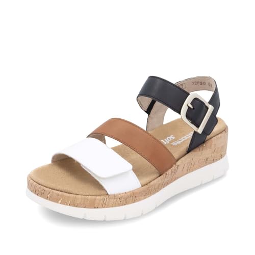 Remonte Damen Riemchensandalen D2P50, Frauen Sandalen,lose Einlage,Freizeitschuhe,offene Schuhe,Strandschuhe,Sandaletten,flach,schwarz Kombi (03),37 EU von Remonte