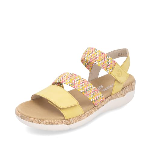 Remonte Damen Riemchensandalen R6861, Frauen Sandalen,lose Einlage,offene Schuhe,Strandschuhe,Sandaletten,Sommersandalen,bequem,gelb Kombi (68),37 EU von Remonte