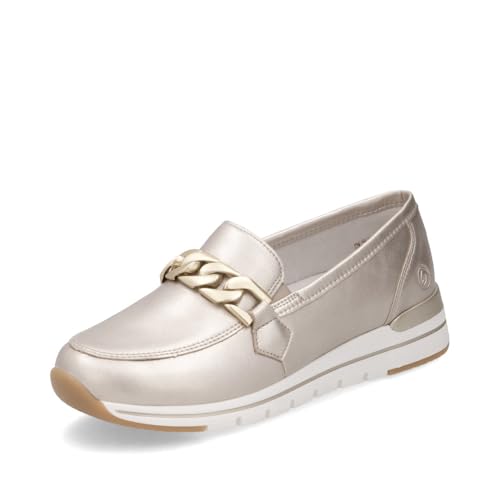 Remonte Damen Slipper R6711, Frauen Slip On,lose Einlage,Schlupfschuhe,schluepfschuhe,Loafer,College Schuhe,Businessschuhe,Anzugschuhe,Gold (90),43 EU von Remonte