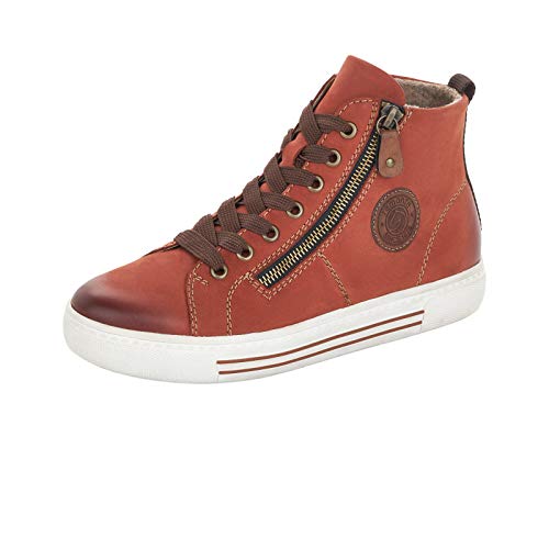 Remonte Damen Sneaker, Frauen High-Top Sneaker, Sneaker-Stiefel Cut weiblich Lady Ladies feminin Freizeit leger mid,Orange(Ziegel),37 EU / 4 UK von Remonte