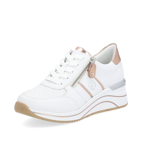 Remonte Damen Low-Top Sneaker D0T04, Frauen Halbschuhe,lose Einlage,schnürschuhe,keil Sneaker,Wedge Sneaker,Keilabsatz,Weiss Kombi (80),39 EU von Remonte