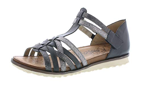 Remonte R2756 Damen Riemchensandale,Sandalette,Sommerschuh,Sommersandale,bequem,flach,schwarz-metallic/schwarz/altsilber/02,38 EU / 5 UK von Remonte