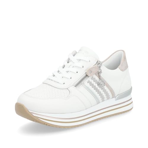 Remonte Damen Low-Top Sneaker D1318, Frauen Halbschuhe,lose Einlage,Laufschuhe,schnürschuhe,schnürer,Plateausohle,Sportschuhe,Weiss Kombi (80),36 EU von Remonte