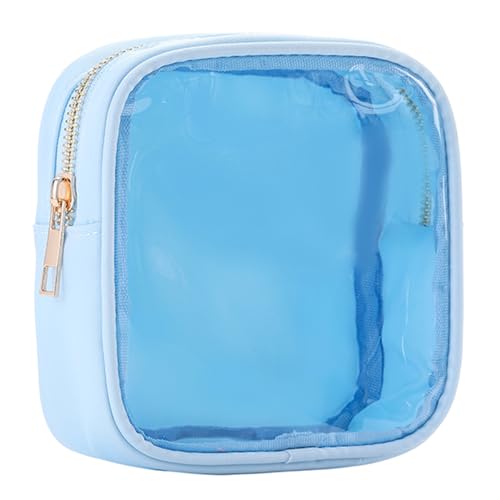 Remorui Kompakte Aufbewahrungstasche, transparent, Mini-Make-up, transparenter Toilettenartikel mit Reißverschluss, PVC, wasserdicht, Reise-Organizer, Münzgeldbörse für Damen, blau, xxxs von Remorui