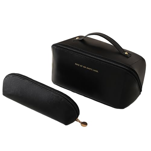 Remorui Reise-Make-up-Koffer, große Kapazität, Kulturbeutel, Organizer, 1 Set, Kosmetiktasche, mehrere Taschen, wasserdicht für Zuhause, Schwarz , 2pcs von Remorui