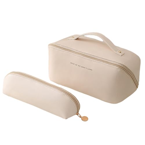 Remorui Reise-Make-up-Koffer, große Kapazität, Kulturbeutel, Organizer, 1 Set, Kosmetiktasche, mehrere Taschen, wasserdicht für Zuhause, beige, 2pcs von Remorui