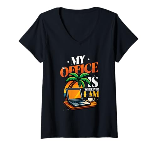 Damen Mein Büro ist überall, wo ich Bin, Remote Work Travel T-Shirt mit V-Ausschnitt Damen Mein Büro ist überall, wo ich Bin, Remote Work Travel T-Shirt mit V-Ausschnitt von Remote Worker Freelance Travel Designs