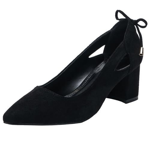 Damen-Pumps mit Blockabsatz, weite Passform, modisch, klassische Pumps, Schwarz , 42 EU von Remxi