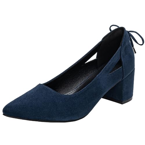 Damen-Pumps mit Blockabsatz, weite Passform, modisch, klassische Pumps, navy, 39 EU von Remxi