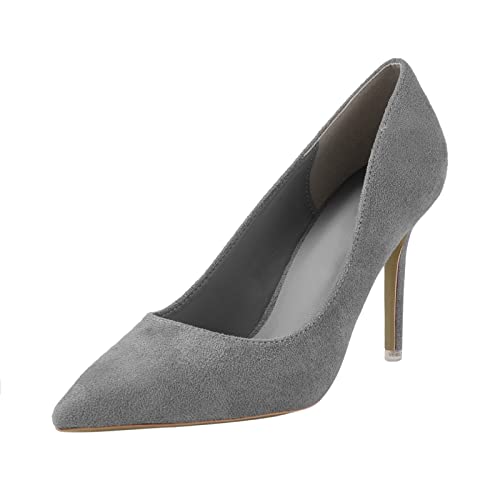 Damen-Pumps mit mittelhohem Kitten-Absatz, Partyschuhe, spitze Zehenschuhe, Arbeit, Büro, Hochzeitskleid, Pumps, grau, 40 EU von Remxi