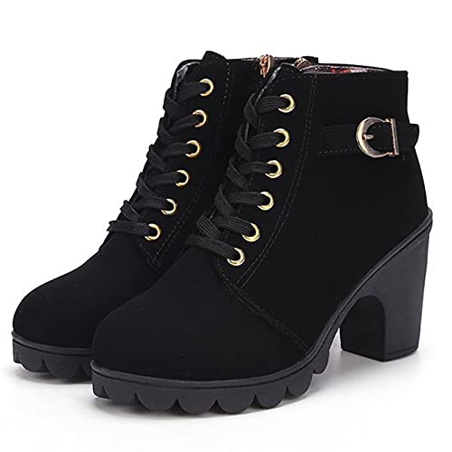 Remxi Damen Ankle Boots Stiefeletten High Heels Schuhe Western Knöchelhoher Schuhe Damen Dicker Plateau Reißverschluss Mode Stiefel Schwarz 42 EU von Remxi