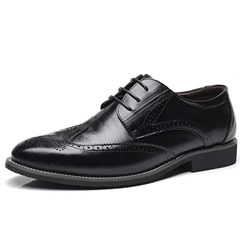 Herren Brogues Klassische Oxford-Anzugschuhe, formelle Business-Brogues-Derby-Schnürschuhe für Herren, Schwarz , 46 EU von Remxi