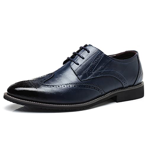 Herren Brogues Klassische Oxford-Anzugschuhe, formelle Business-Brogues-Derby-Schnürschuhe für Herren, blau, 40 2/3 EU von Remxi