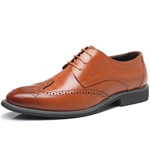 Herren Brogues Klassische Oxford-Anzugschuhe, formelle Business-Brogues-Derby-Schnürschuhe für Herren, gelb, 45 EU von Remxi