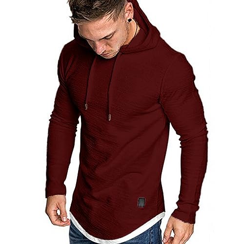 Herren Kapuzenpullover Basic Sweatshirt Pullover Freizeit Fitness Hoodie Langarm T-Shirts SolidRot L von Remxi