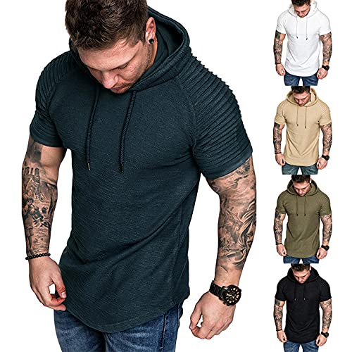 Herren Kurzarm Hoodie T-Shirt Classics Kapuzenpullover für Herren Dehnbar Leicht Sweatshirts Fitness Sport Kurzarm Muscle Sweatshirt Navy M von Remxi