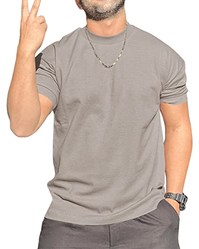 Herren Rundhals T-Shirt Base Tops Waffel Shirt Hüfte Rock Kurzarm Vertikaler Streifen Elastische Manschetten Golf Splicing Grau L von Remxi