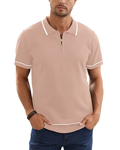 Herren Zipper Polo Shirt Casual Knit Kurzarm Polo T Shirt Classic Fit Shirt Quarter Striped Turndown Kragen Braun M von Remxi