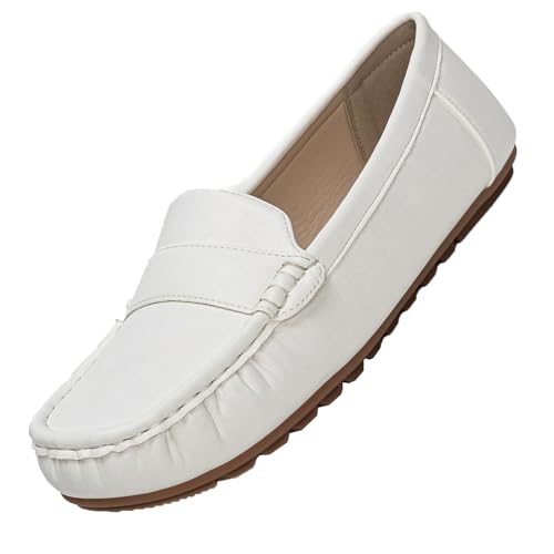 Loafers für Frauen Slip On Mokassins Arbeit Schuhe Comfy Leder Casual Daily Schuhe Beige 40 von Remxi