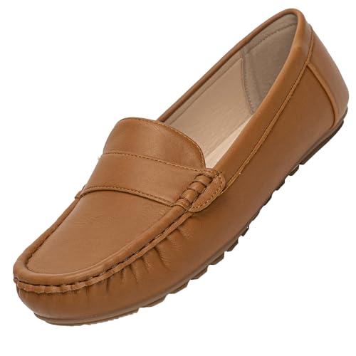 Loafers für Frauen Slip On Mokassins Arbeit Schuhe Comfy Leder Casual Daily Schuhe Braun 38 von Remxi