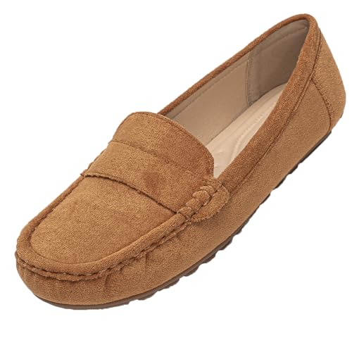 Loafers für Frauen Slip On Mokassins Arbeit Schuhe Comfy Wildleder Nubuk Casual Tägliche Schuhe Braun 40 von Remxi