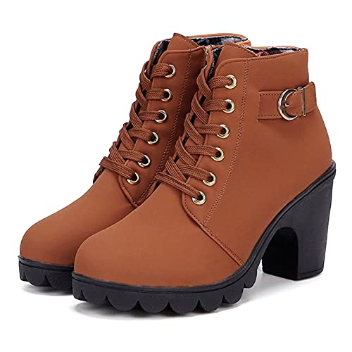 Remxi Damen Ankle Boots Stiefeletten High Heels Schuhe Western Knöchelhoher Schuhe Damen Dicker Plateau Reißverschluss Mode Stiefel Gelb 42 EU von Remxi