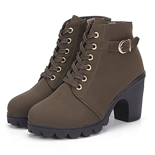 Remxi Damen Ankle Boots Stiefeletten High Heels Schuhe Western Knöchelhoher Schuhe Damen Dicker Plateau Reißverschluss Mode Stiefel Grün 38 EU von Remxi