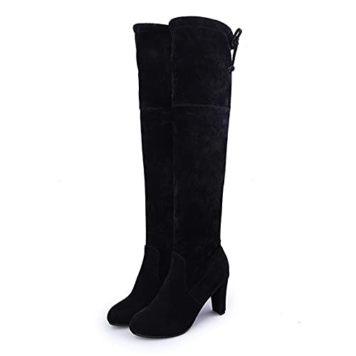 Remxi Damen Oberschenkelhohe Stiefel, lange High Heels, elastische Overknee-Stiefel, Schwarz , 37 EU von Remxi