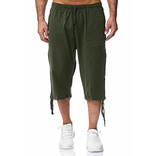 Remxi Herren 3/4 Leinen Shorts Baggy Loose Fit Shorts Sommer Casual Cargohose, grün, XL von Remxi