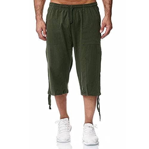 Remxi Herren 3/4 Leinen Shorts Baggy Loose Fit Shorts Sommer Casual Cargohose, Grün, 5XL von Remxi