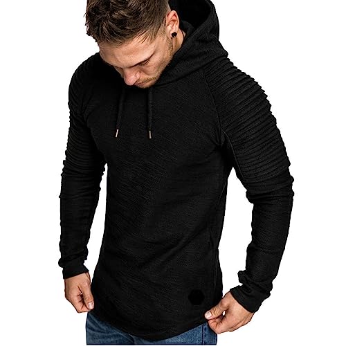 Remxi Herren Classics Kapuzenpullover Dehnbar Leicht Sweatshirt Pullover Fitness Sport Kurzarm Muscle Hoodie SolidBlack M von Remxi