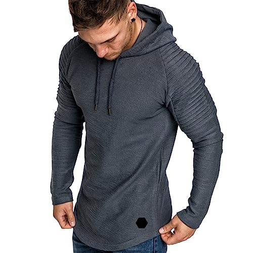 Remxi Herren Classics Kapuzenpullover Dehnbar Leicht Sweatshirt Pullover Fitness Sport Kurzarm Muscle Hoodie SolidGrau 3XL von Remxi