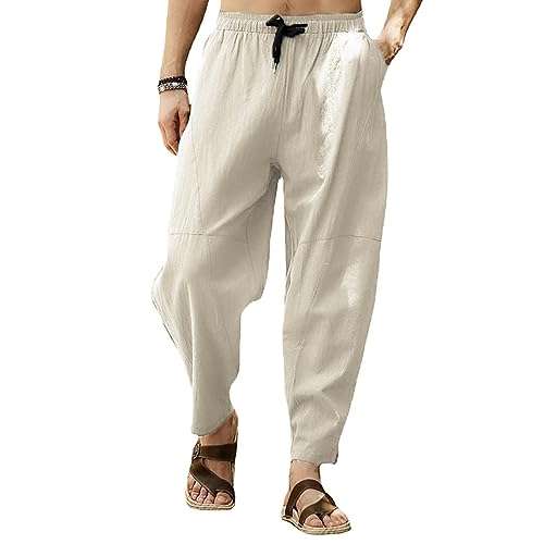 Remxi Herren Hosen Casual Hosen Einfache Mode Leinenhose Seil Hosen, Solidapricot, 58 von Remxi