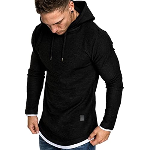 Herren Kapuzenpullover Basic Sweatshirt Pullover Freizeit Fitness Hoodie Langarm T-Shirts SolidSchwarz L von Remxi