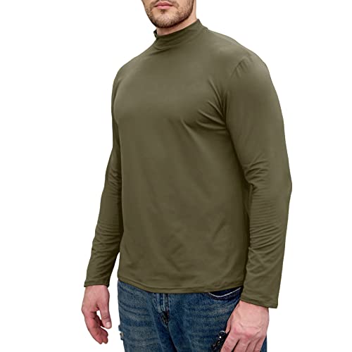 Remxi Herren Langarm Undershirt Rundkragen Baumwolle T-Shirts Einfarbig Elastische Oberteile, Armygrün XL von Remxi