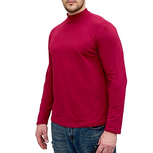 Remxi Herren Langarm Undershirt Rundkragen Baumwolle T-Shirts Einfarbig Elastische Oberteile, Weinrot M von Remxi