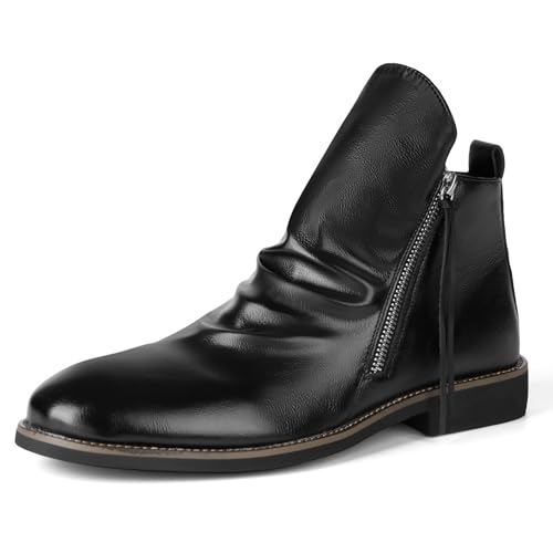 Remxi Herren Lederstiefel Chelsea Boots Formale Stiefel für Herren Mode High-Top Stiefel, Solidblack, 45 EU von Remxi