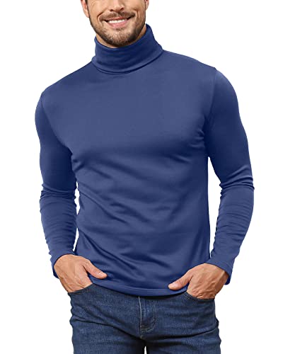 Remxi Herren Rollkragenpullover Gestrickt Pullover Warm Basic Oberteile Schlanke Passform Langärmelig Baumwolle Wolle Blau M von Remxi