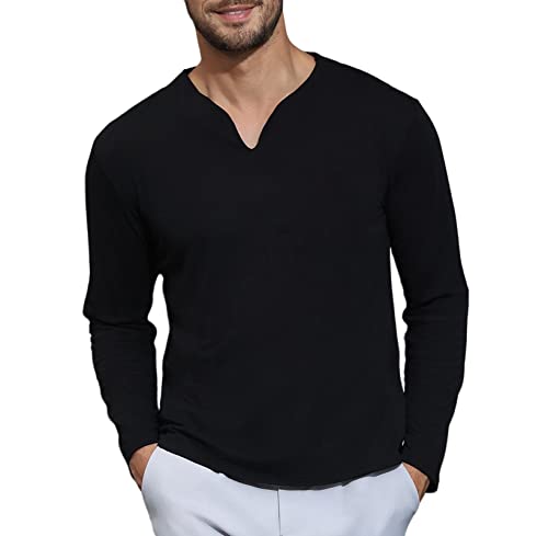 Remxi Herren T Shirt Langarmshirt V Ausschnitt Slim Fit Freizeit Basic Elastisches Oberteile, Schwarz L von Remxi