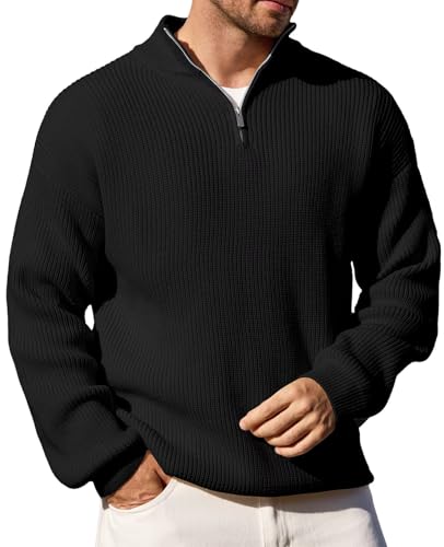 Remxi Herren Zip Pullover Langarm Strickpullover Turtleneck Winterpullover Feinstrick Sweater Basic Männer Warm Strukturiert Schwarz 2XL Remxi Herren Zip Pullover Langarm Strickpullover Turtleneck Winterpullover Feinstrick Sweater Basic Männer Warm Strukturiert Schwarz 2XL von Remxi