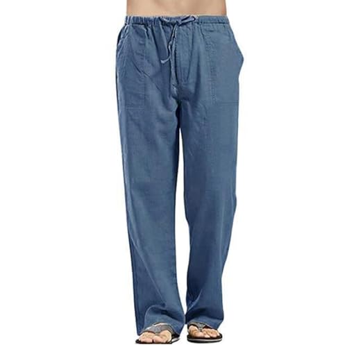 Remxi Leinenhose für Herren, Sommer, Strand, leicht, elastisch, Yogahose, blau, S Remxi Leinenhose für Herren, Sommer, Strand, leicht, elastisch, Yogahose, blau, S von Remxi